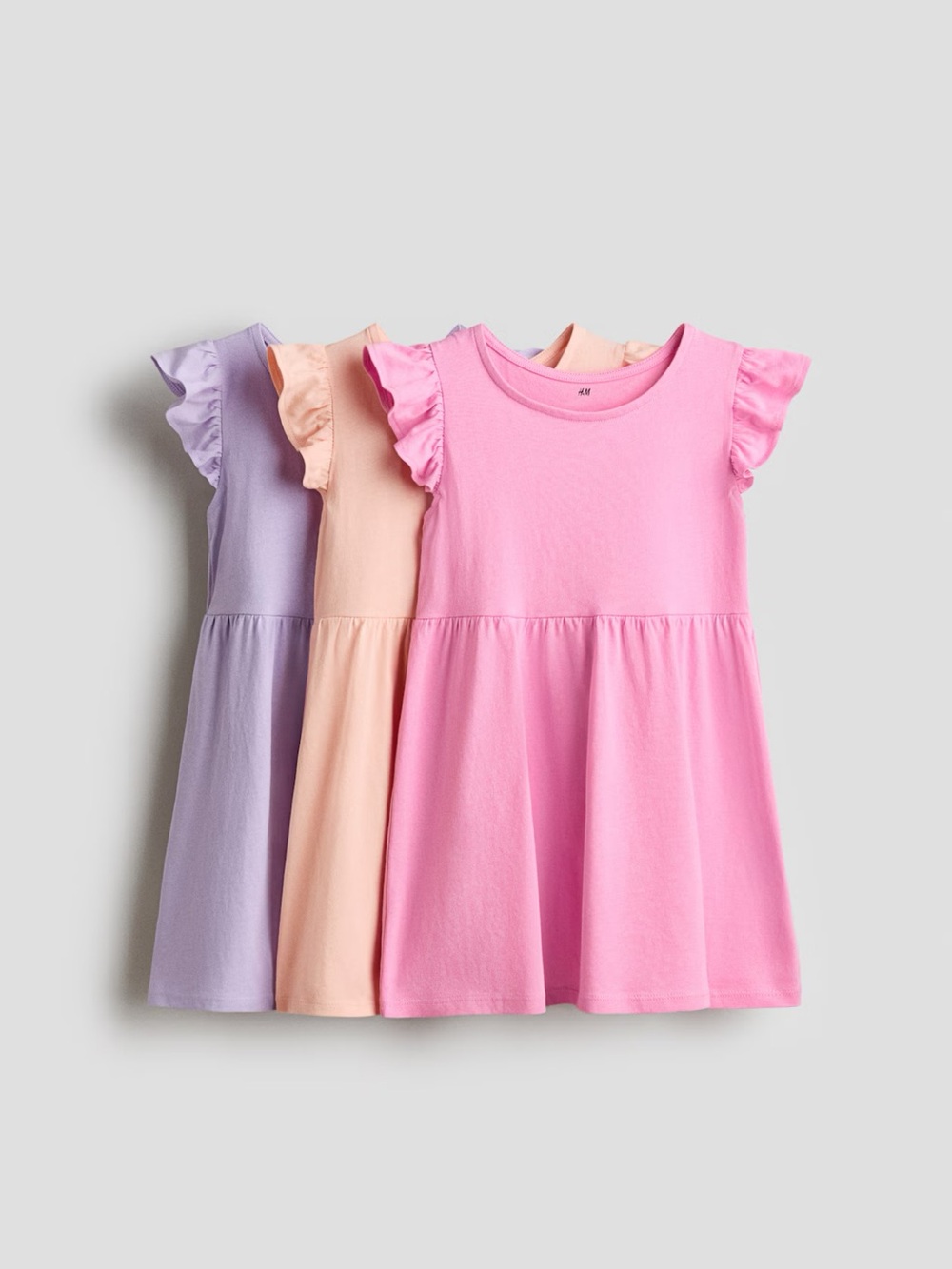 H&M Girls' Ruffle-Sleeve Dresses - Pink, Peach, Lavender (3-Pack)